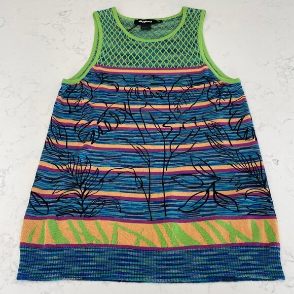 Desigual Knit Slvless Cotton Viscose Abstract Print Tank Top Multi Color M/L - Picture 4 of 11